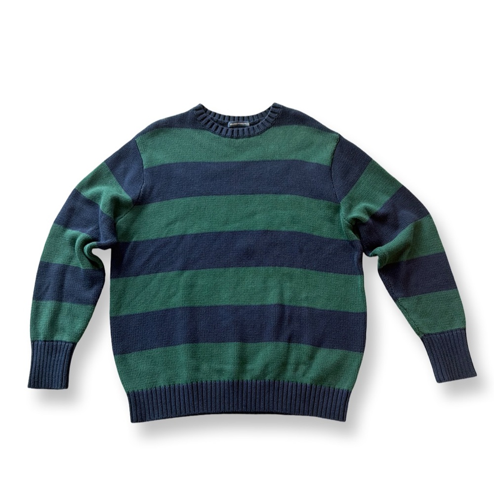 Brandy Melville | Oversized Green & Navy Striped Crewneck Sweater